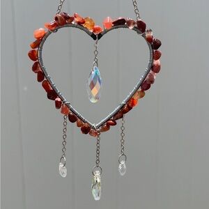 Hand Crafted Heart Suncatcher with Red and Orange Accents
